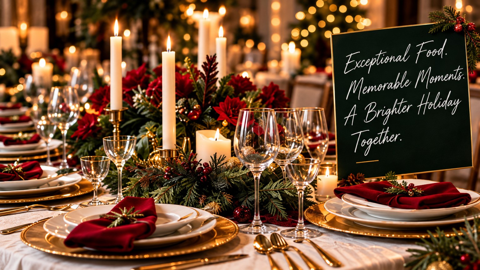 Holiday dining table with festive decor